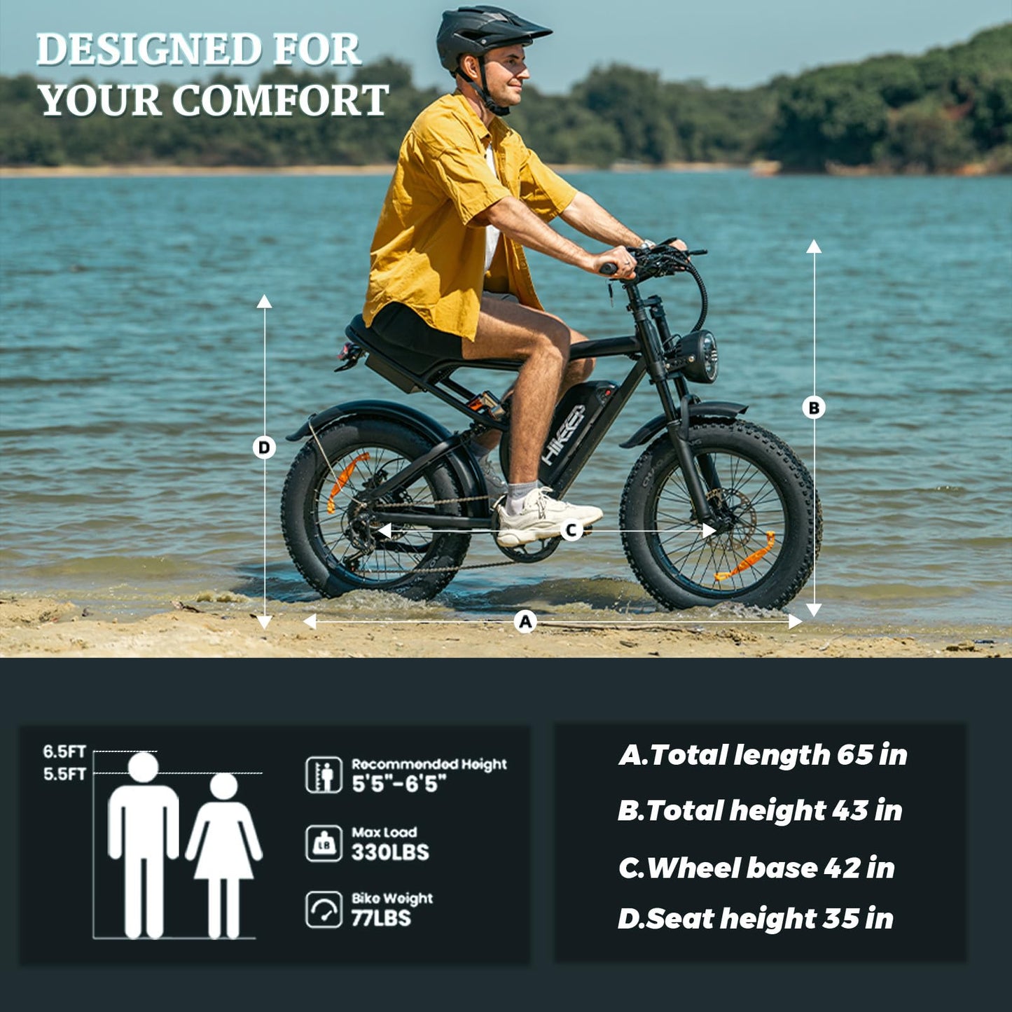 Electric Bike for Adults - K6 20 x 4 Inch Fat Tire, 750W/Peak 1500W Motor, 48V15AH Detachable Battery, 4 Riding Modes Electric Dirt Bike, 7 Speed Electric Motorcycle, 28MPH UL 2849 Certified