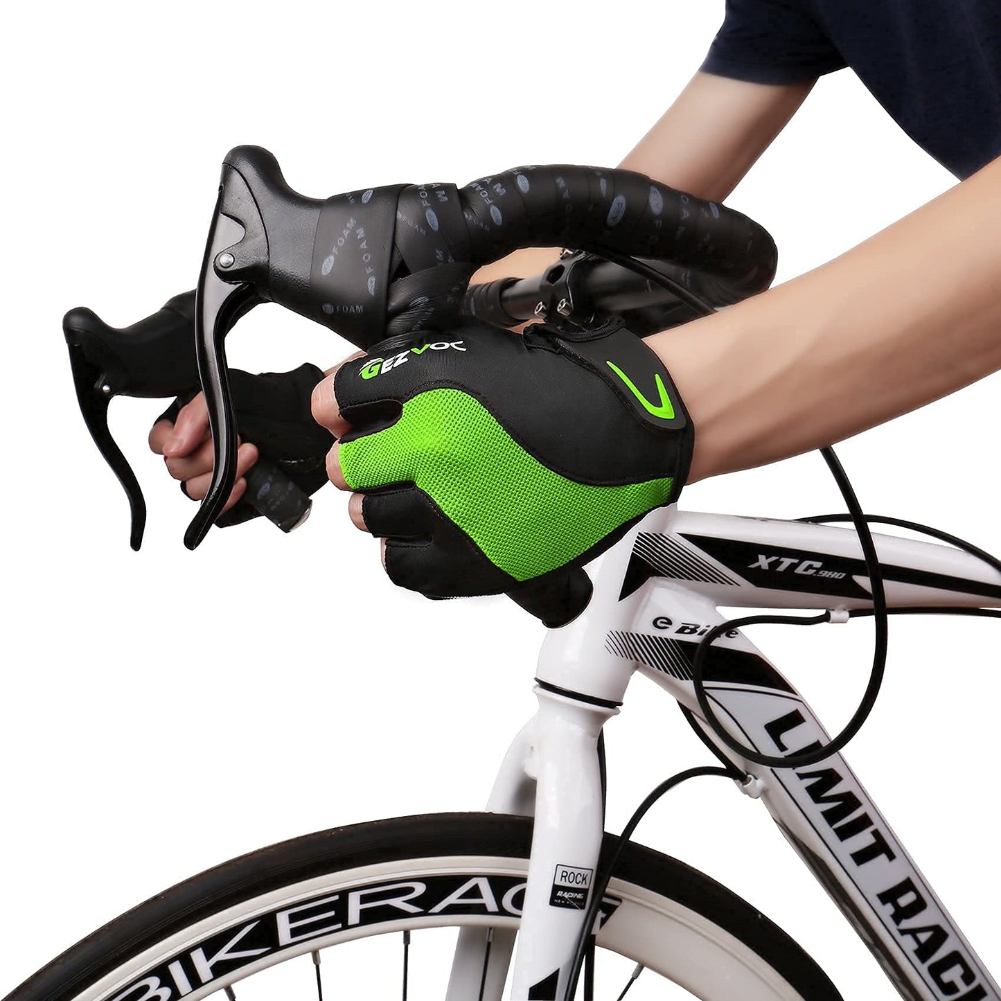 GEZVOC Cycling Gloves Bike Gloves Biking Gloves for Men with Shock-Absorbing Pad, Extra Grip,Flexible and Comfortable Fit,Light Weight,Breathable Mountain Bike Gloves (Green, X-Large)