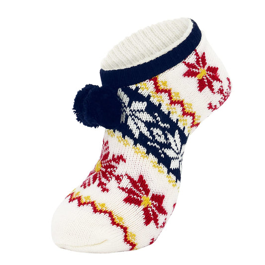 American Trends Slipper Socks for Women Non Slip Christmas Socks Comfy Warm Winter Grippy Socks with Grippers Beige Red Snow