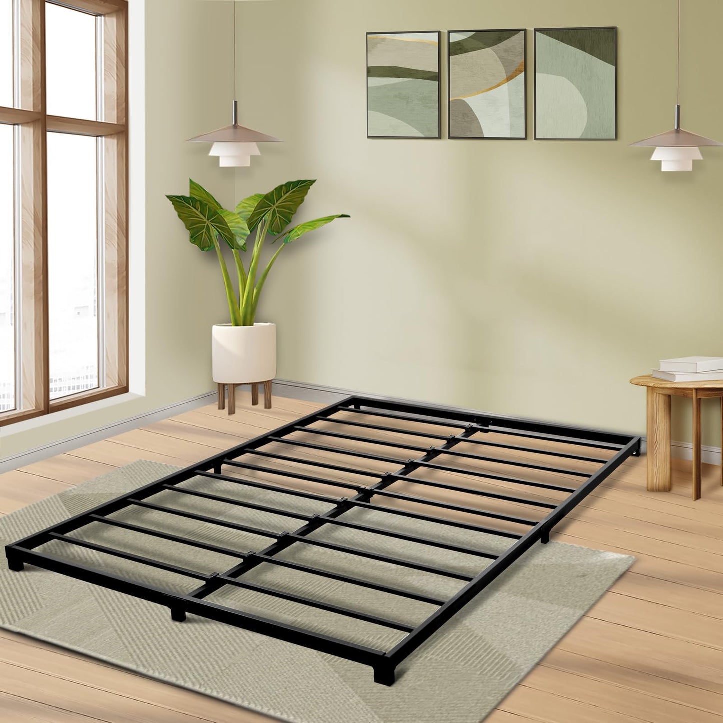 Alderose 3 Inch Queen Bed Frame Low Profile, Queen Size Bed Frame, Heavy Duty Metal Platform No Box Spring Needed, Easy Assembly Mattress Foundation, No Noise, Black
