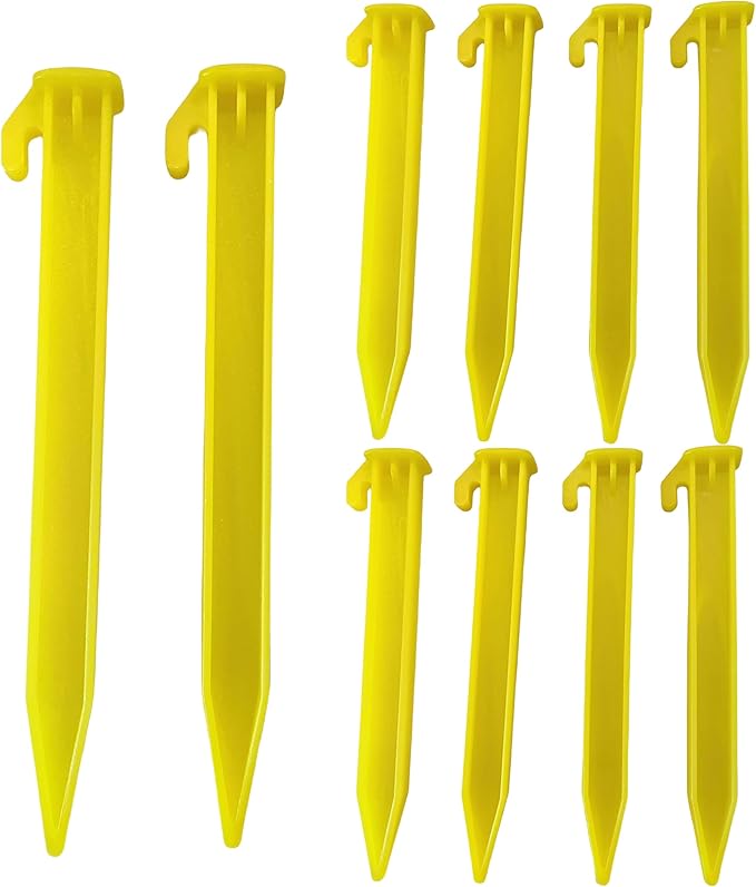 Plastic Tent Stakes Heavy Duty Beach - Premium PP Materials, Reusable - Rust-Proof, Easy to Use - Great for Hiking, Camping Outdoors - 10 Pcs, yellow, ZPDD662