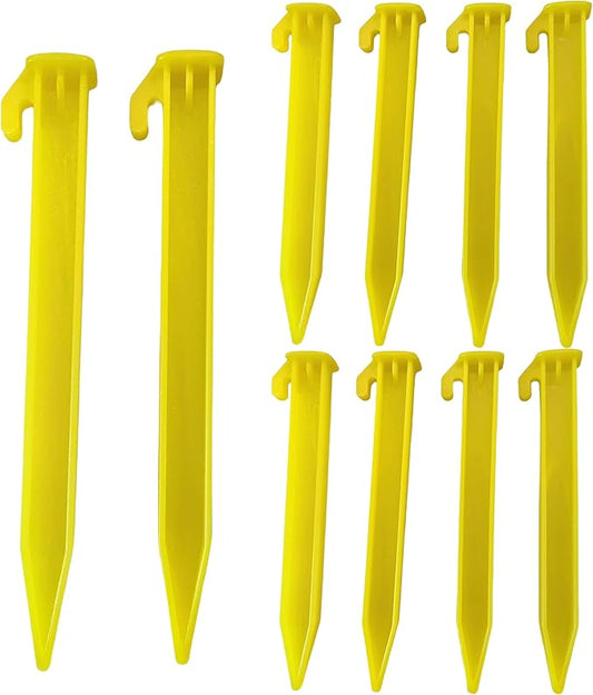 Plastic Tent Stakes Heavy Duty Beach - Premium PP Materials, Reusable - Rust-Proof, Easy to Use - Great for Hiking, Camping Outdoors - 10 Pcs, yellow, ZPDD662