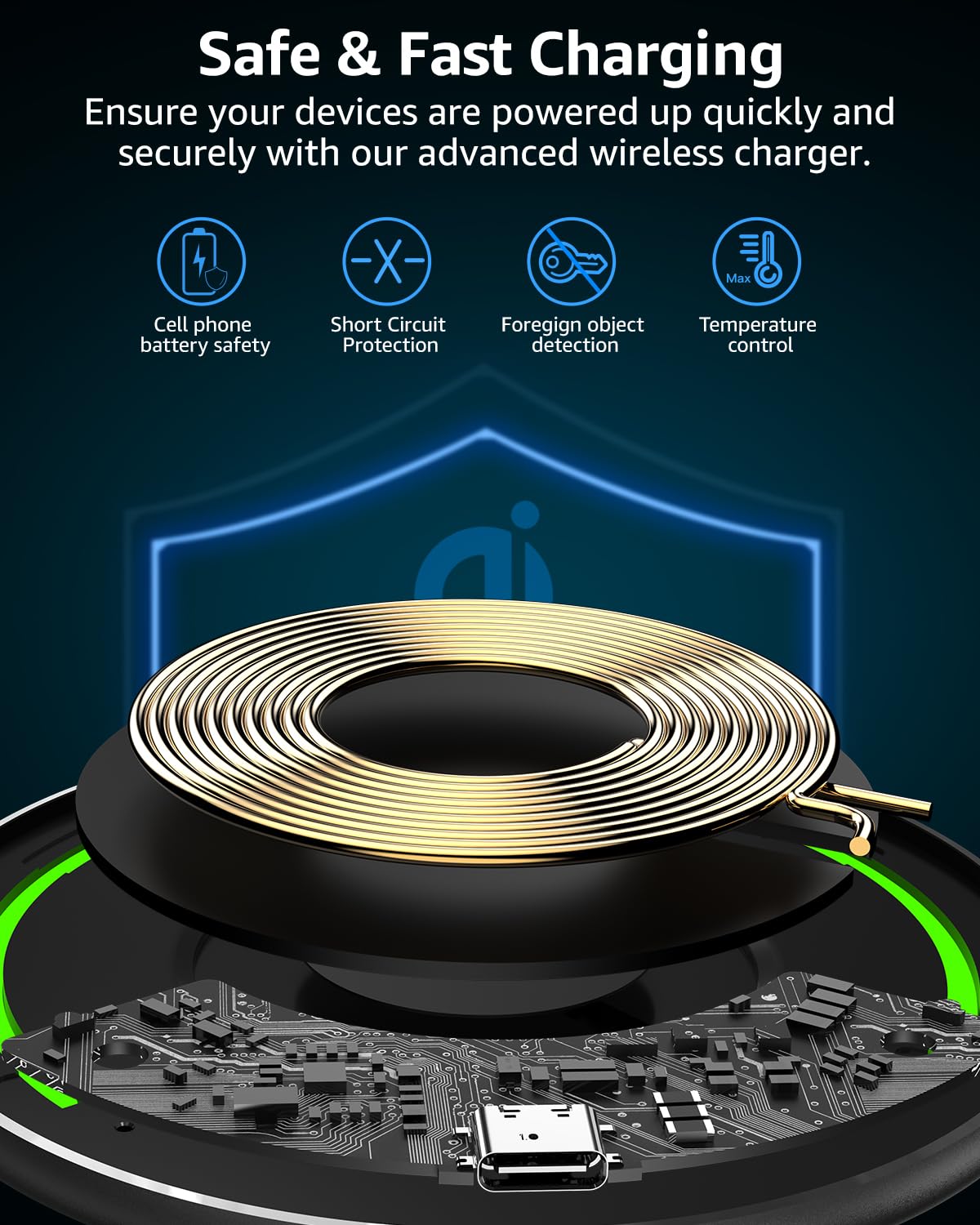 TOZO 2025 Upgraded Wireless Charger 15W Max Fast Wireless Charging Pad Compatible with iPhone 16/16 Plus/16 Pro Max /15/14/13/SE/12 Series, Samsung Galaxy S24/S23/S22 Series (No AC Adapter), Black