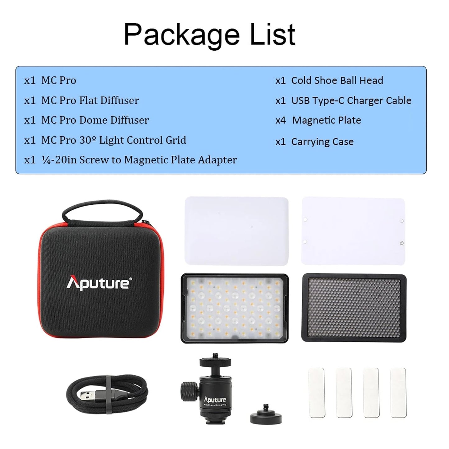Aputure MC Pro RGBWW On Camera Video Light,5W High Brightness 1585 Lux at 0.5m,2000-10000K Adjustable Magnetic Attraction and IP65 Weatherproo for Photography,Videographer