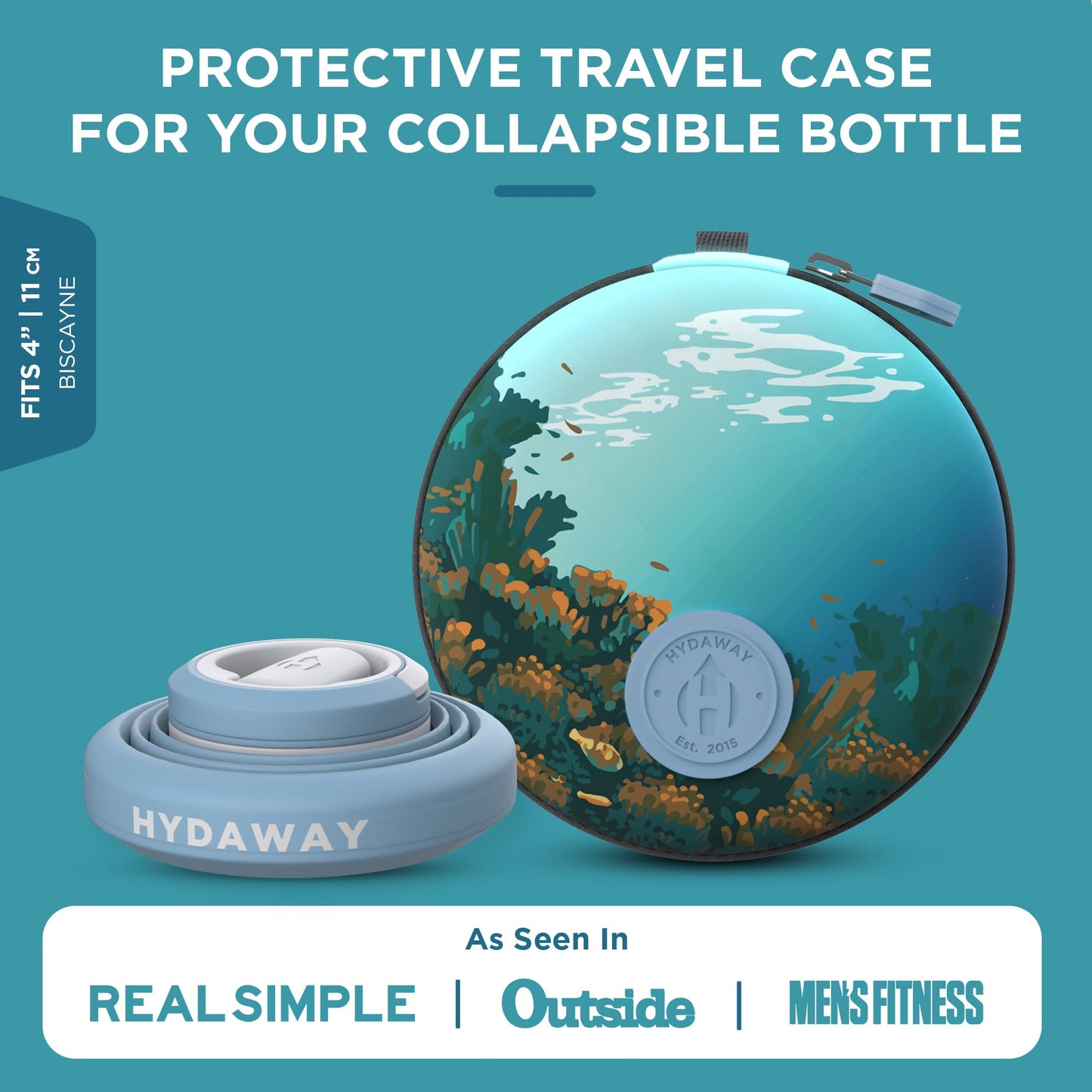 HYDAWAY Collapsible Water Bottle Travel Case - Store & Protect Bottles, Bowls & Folding Cups I Travel, Camping, Hiking & Festival Essentials, TSA Mini Accessory Bag for Air Travel with Carabiner Clip