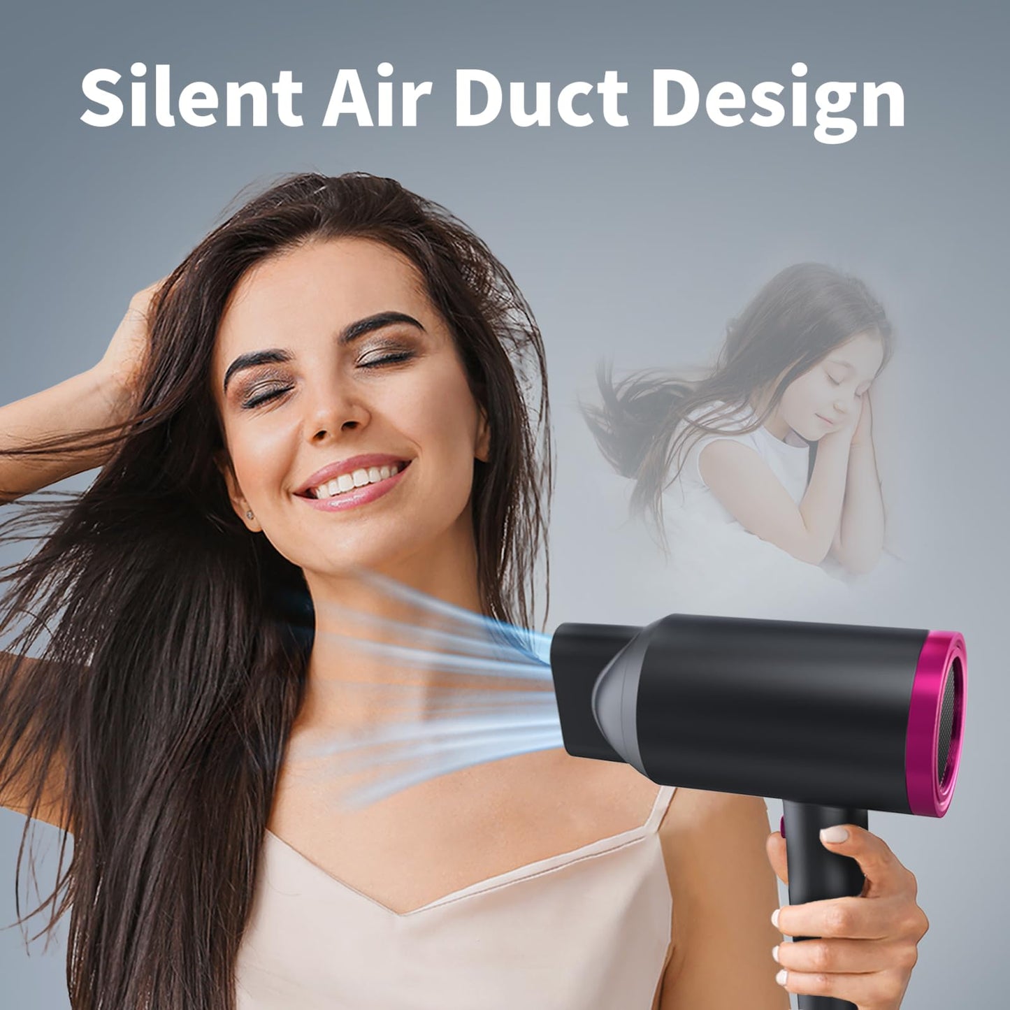 ANNE BETTY Ionic Hair Dryer with Diffuser, Powerful 1800W Blow Dryer for Women & Men, Fast-Drying Hair Dryer with Nozzle for Home, Salon, Travel