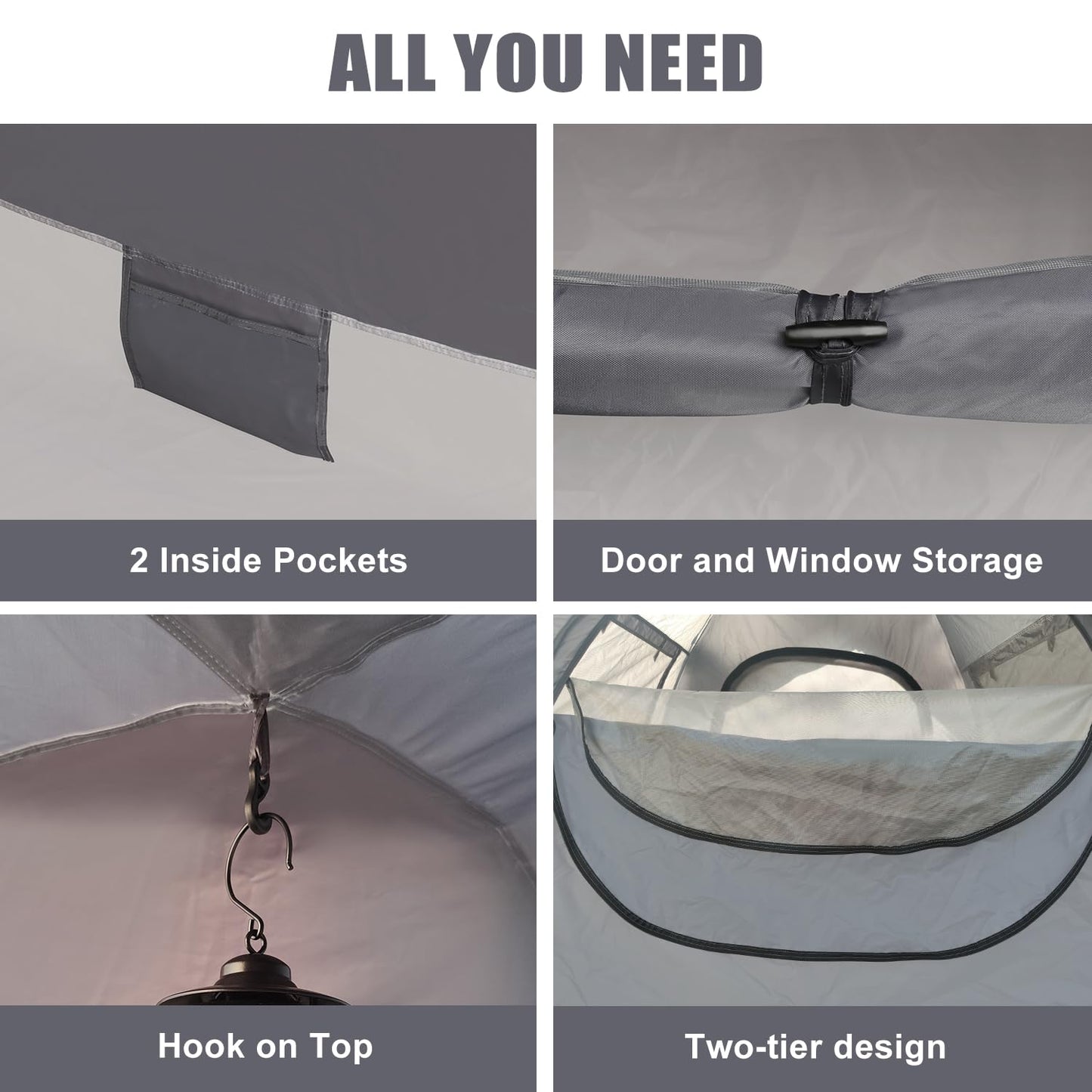 1/2/3/4 Person Pop-Up Camping Tent, Instant Setup Family Tent with Double Layer & Large Mesh Windows, Portable for Hiking, Backpacking & Outdoor Adventures, Waterproof & Windproof