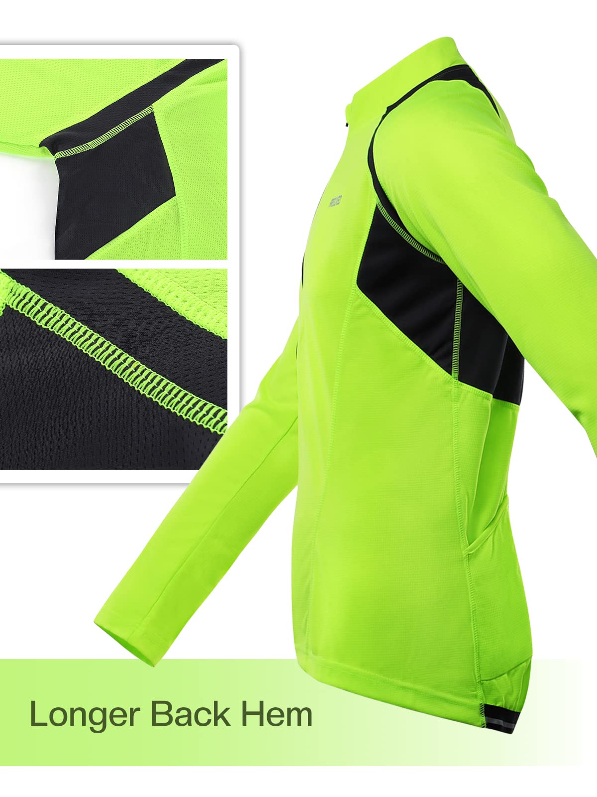 ARSUXEO Men's Half Zipper Cycling Jerseys Long Sleeves MTB Bike Shirts 6031 Green Size Medium