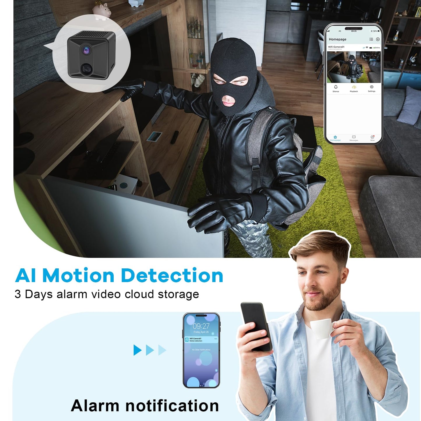 Anlork Mini WiFi Hidden Camera 2K HD Wireless Nanny Portable Security Cameras, Motion Detection Alerts, Auto Night Vision, 120 Days Standby,Cloud Storage, Surveillance Cam for Home Indoor