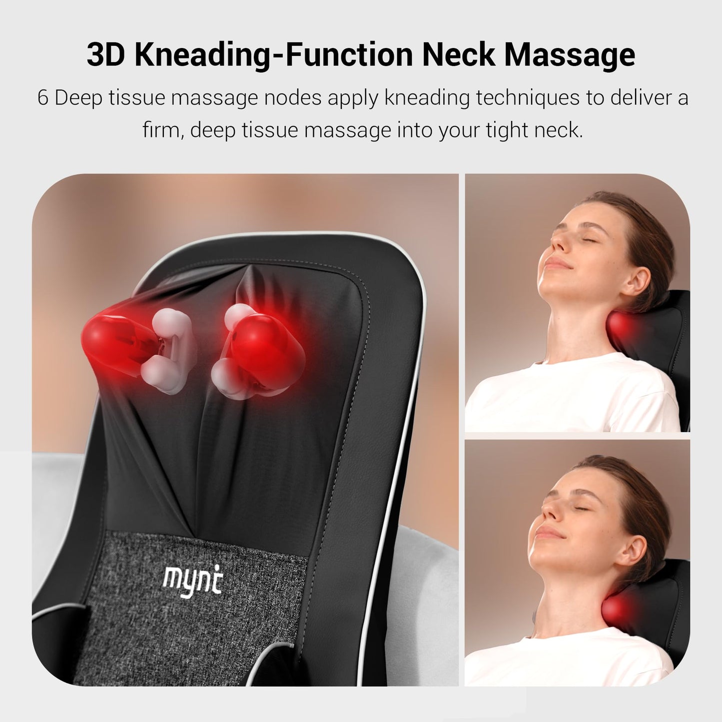 Mynt FSA HSA Eligible 3D Shiatsu Neck and Back Massager for Chair with 10 Deep Kneading Nodes, Back Massage with Heat, Portable Spot Massage Chair Pad (Black)