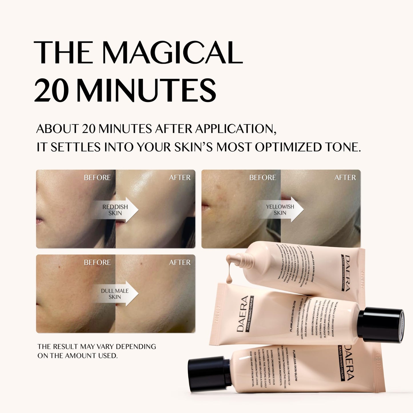 DAERA Kang Shining Korean BB Tinted Moisturizer Cream (1 Color,Neutral), Self Adjusting BB Cream,1.35 fl oz, Glowing Skin Natural Makeup, Buildable Coverage, Lightweight