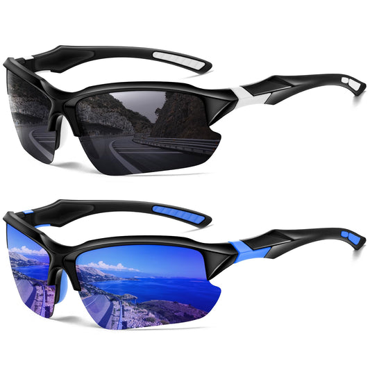 DioKiw 2PACK Sports Polarized Sunglasses for Men Cycling Running Fishing UV400 Protection Sun Glasses Lightweight Half Frame Goggles