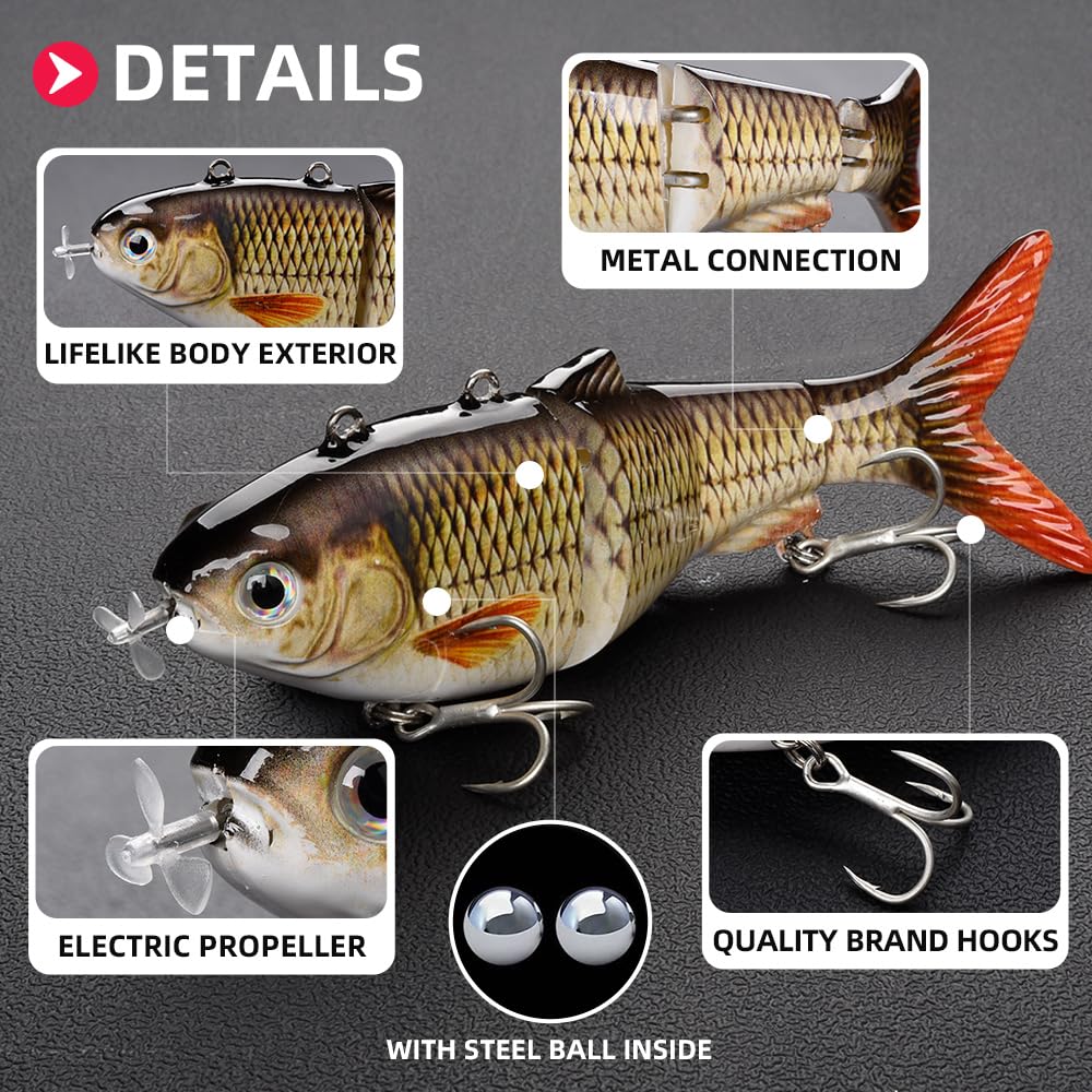 Robotic Swimming Fishing Electric Lures 5.12" USB Rechargeable LED Light Wobbler Multi Jointed Swimbaits Hard Lures Fishing Tackle (Common Shad2(Upgrade 2023))