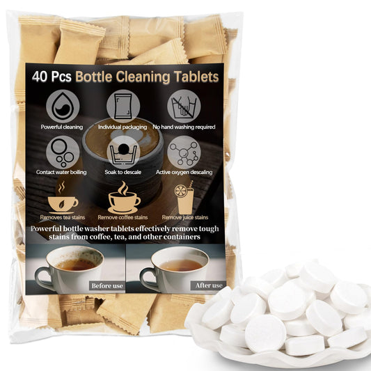 RAINFLOW 40 Pcs Bottle Cleaning Tablets – Bottle Washer Tablets, Perfect For Thermos, Tumblers,Water Bladder,Coffee Mug, Stainless, Plastics, Ceramic And Glass Drinking Container