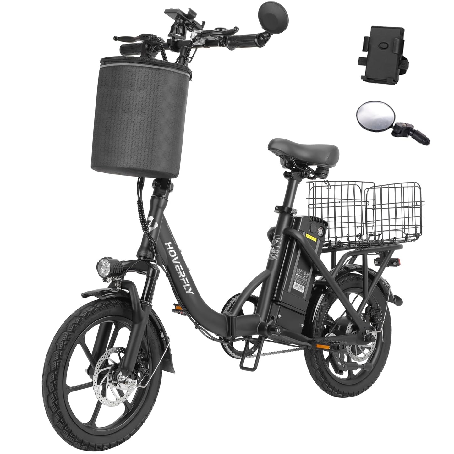 HOVERFLY H3 16" Electric Bike, Max 28Miles Range(Pedal-Assist) & Speed 15.5 Mph Power by 500W Peak Motor, Folding E-Bike with Removable Battery, Front Suspension and Commuter Electric Bicycle Adults