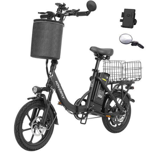 HOVERFLY H3 16" Electric Bike, Max 28Miles Range(Pedal-Assist) & Speed 15.5 Mph Power by 500W Peak Motor, Folding E-Bike with Removable Battery, Front Suspension and Commuter Electric Bicycle Adults