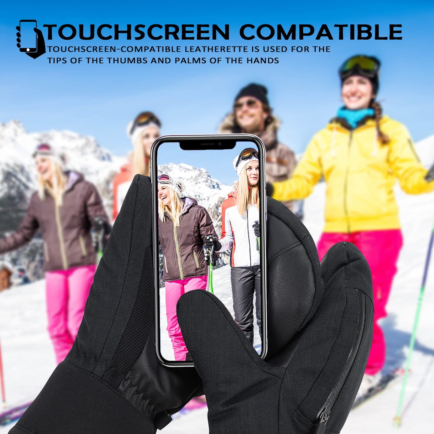 American Trends Ski Mittens for Men Women Waterproof Warm Winter Gloves for Cold Weather Touchscreen Ski Gloves for Women Blue White XL