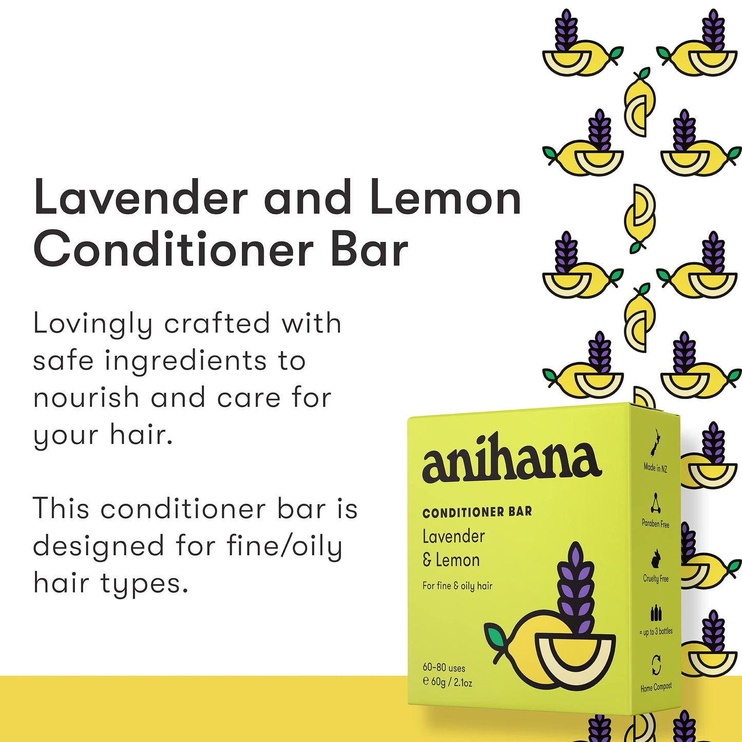 ANIHANA Conditioner Bar for Thin Fine Oily Hair Gives Hair Volume & Body Natural Healthy Look and Shine Paraben Free Lavender and Lemon 2.1 oz