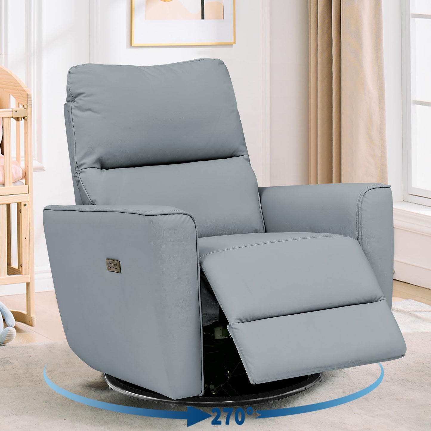 IDEALHOUSE Power Recliner Chair Swivel Rockery Glider PU Leather Upholstered Glider Recliner Nursery Chair with USB Port and Lumbar Support for Living Room,Home Theater and Nursery