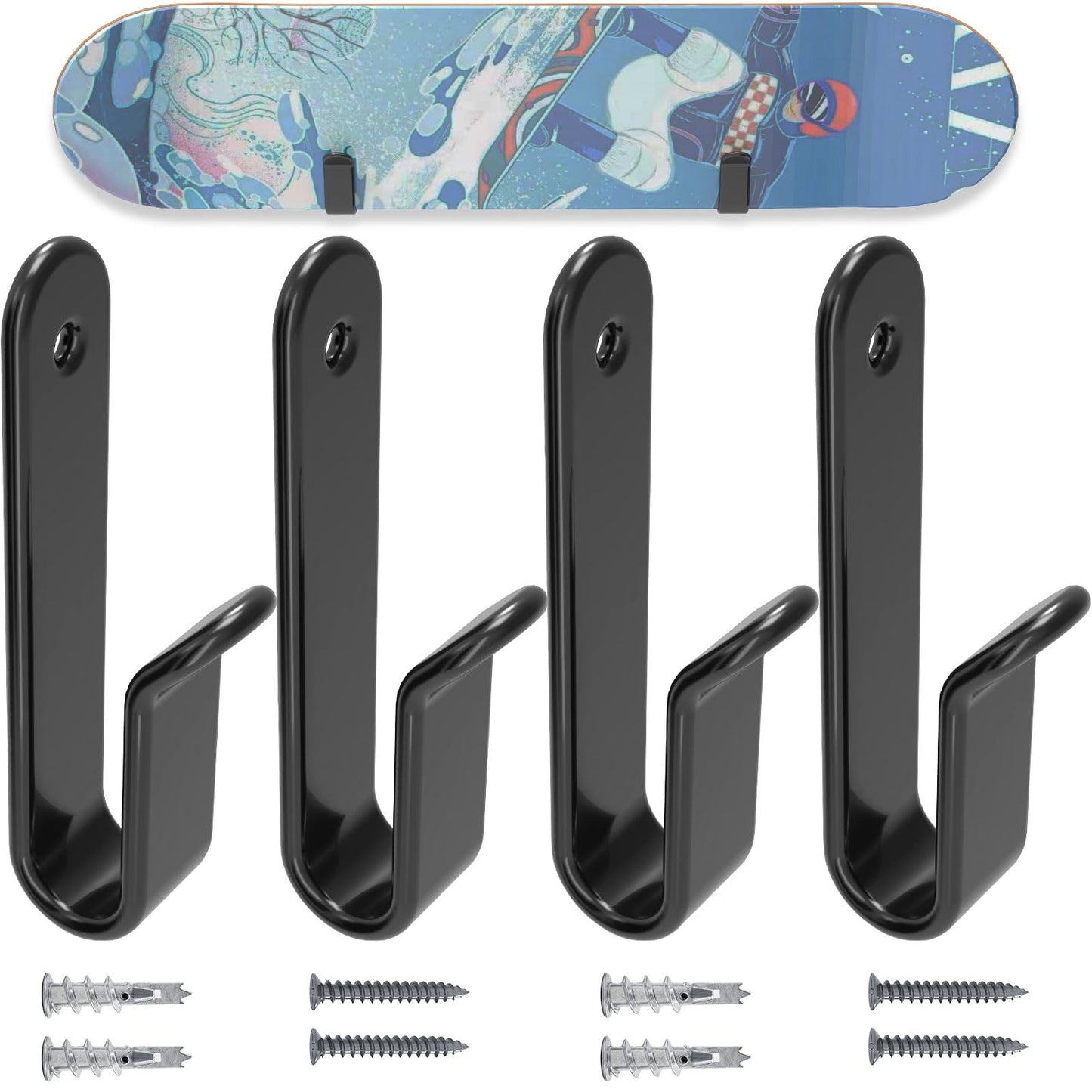 FOROIRON Horizontal Snowboard Wall Mount Clips Snowboard Wall Rack Snowboard Mount Storage Snowboard Display Wall Mount for Room, Garage (4 PCS)