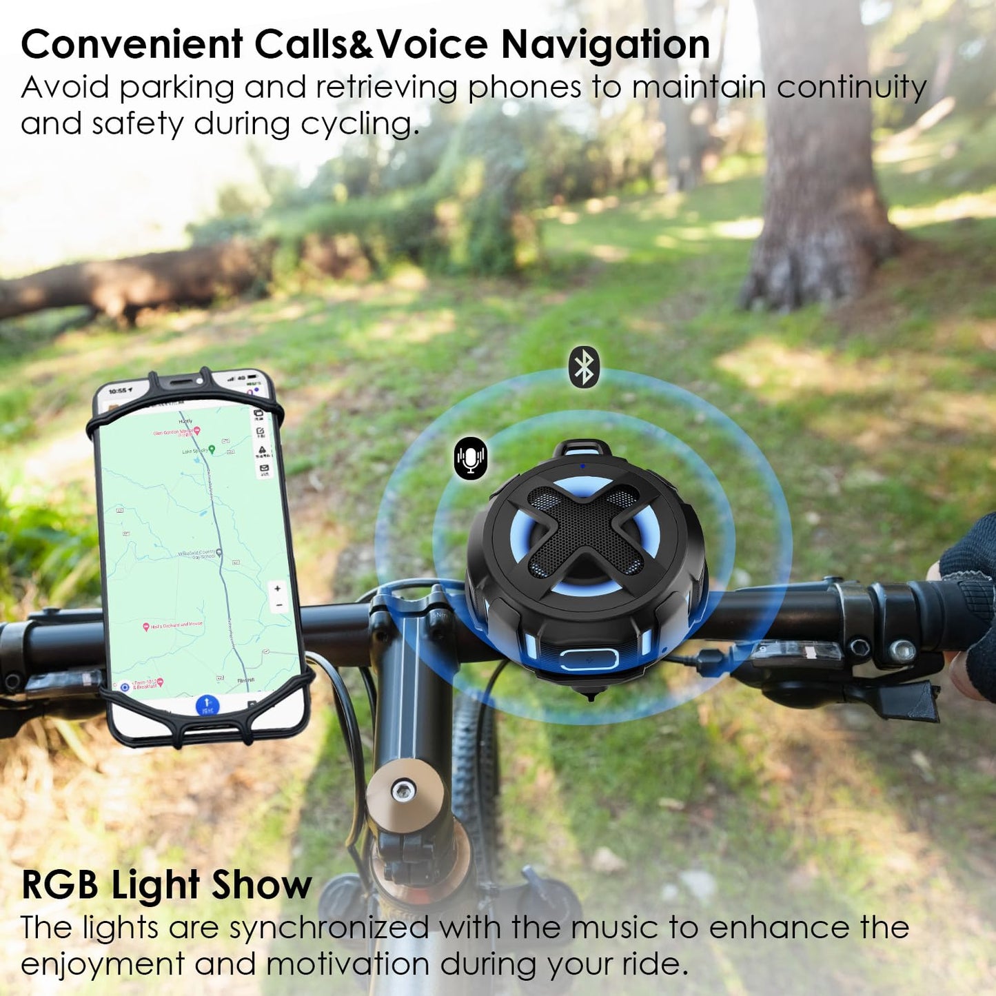 Upgraded, Pro Bike Speaker, with Pro Handlebar Mount, Bluetooth V5.4, IPX7 Waterproof, Silicone Case, Broadcast Navigation,10W Bassup, 15-24H Playtime, Hook, for eBike, Bicycle, Motorcycle Accessories