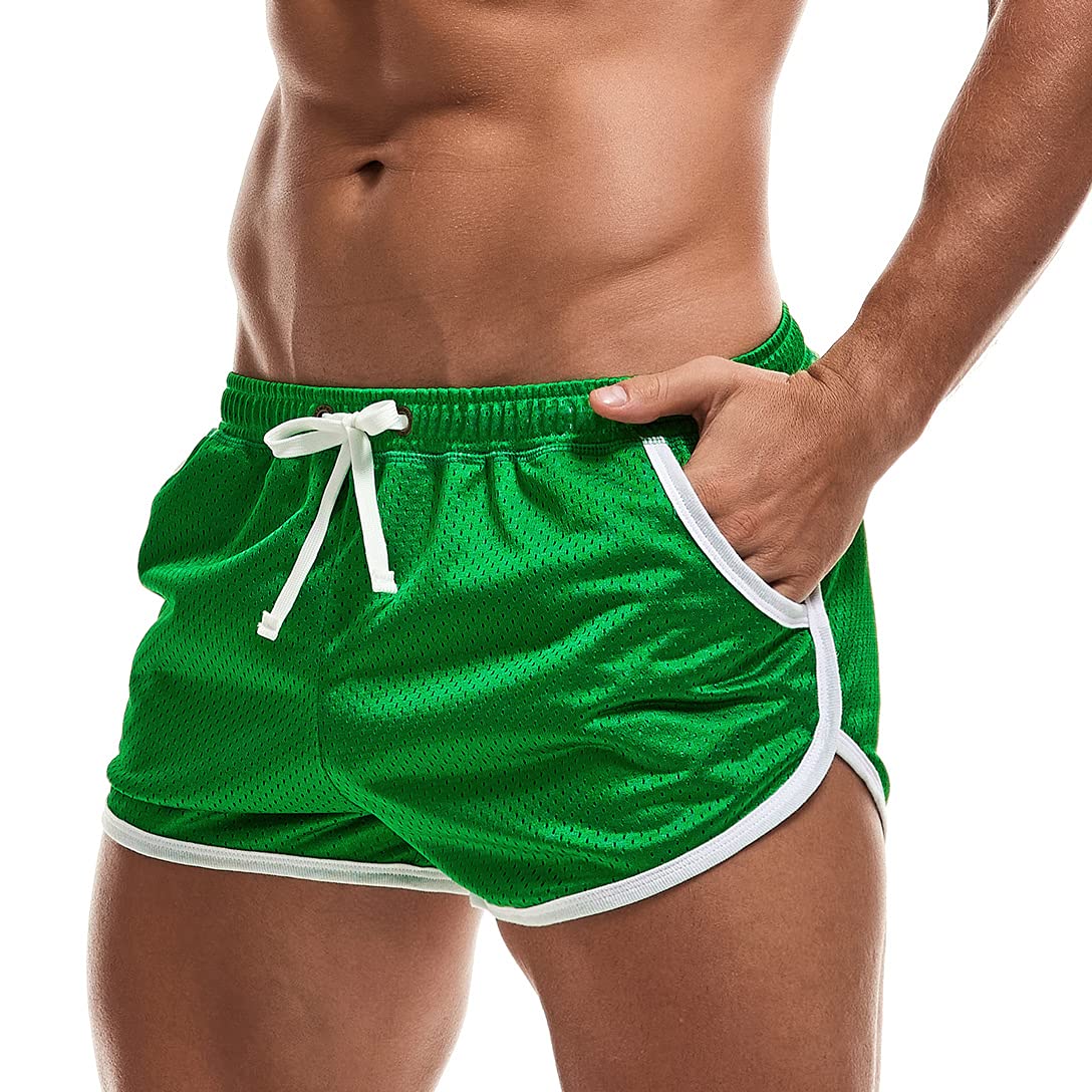 AIMPACT Mens Running Athletic Sports Fitness Exercise Workout Shorts 3 inch Mesh Booty Short Shorts for Men (Green S)