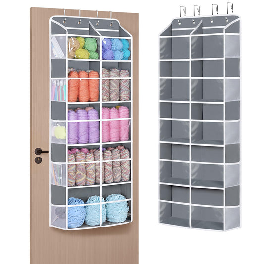 Univivi Hanging Yarn Storage Organizer, Extra Large 5 Tiers Crochet Bag Organizer with Clear Deep Pockets, Over the Door Yarn Storage for Crochet Hook, Knitting Needles (Grey)