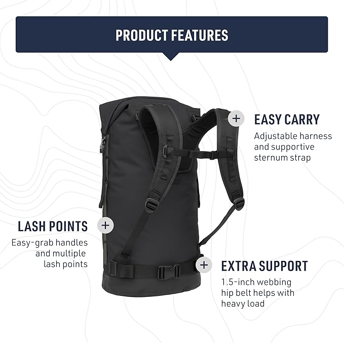 Sea to Summit Big River Dry Backpack with Adjustable Harness, 30 Liter, Jet Black