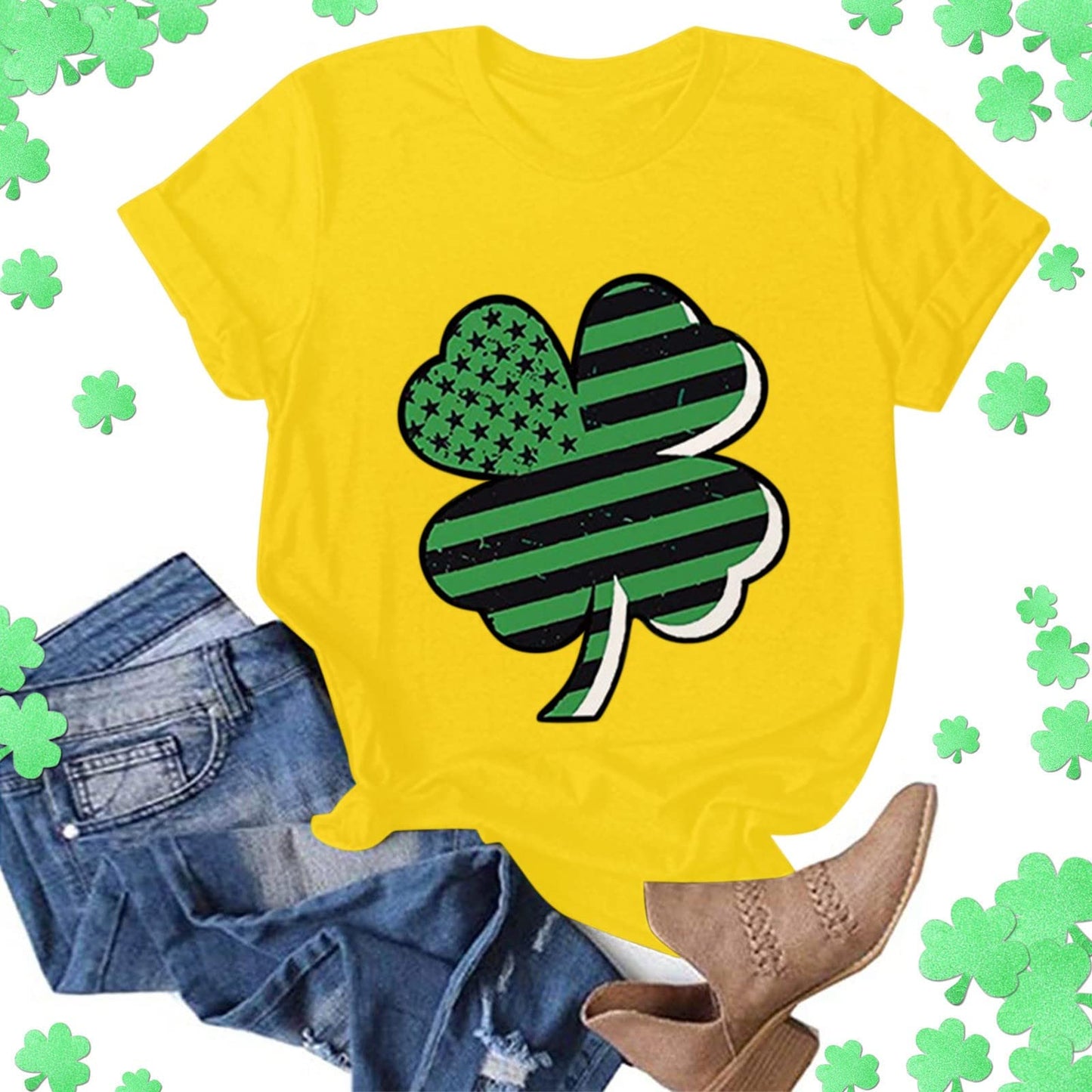 Aniywn Women's St Patricks Day Casual Short Sleeve T-Shirt Round Neck Graphic Print Tee Top Blouse