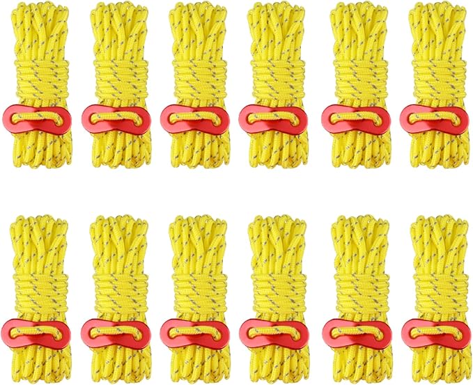 Azarxis Reflective Tent Guide Rope Lightweight Guy Line Cord with Aluminum Adjuster Guyline Tent Cord Tensioner for Camping Hiking Backpacking - Essential Survival Gear 13 Feet