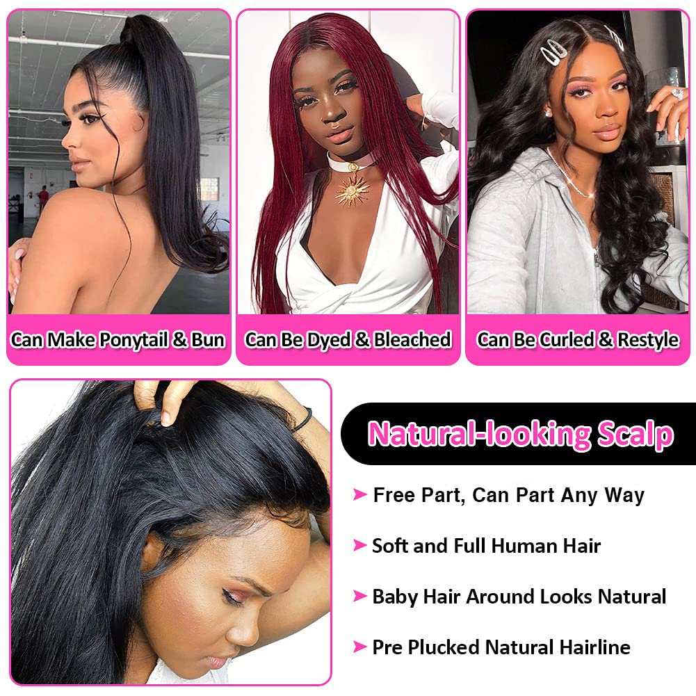 AHUFALU Straight Lace Front Wigs Human Hair Glueless Wigs for Black Women 13x4 HD Lace Wigs Human Hair Bleached Knots with Baby Hair Straight Wig Human Hair 150% Density 18 Inch
