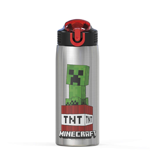 Zak Designs - MICI-V151 27oz Minecraft 18/8 Stainless Steel Water Bottle with Flip-up Straw Spout and Locking Spout Cover, Durable Cup for Sports or Travel (27oz, Minecraft Creeper)
