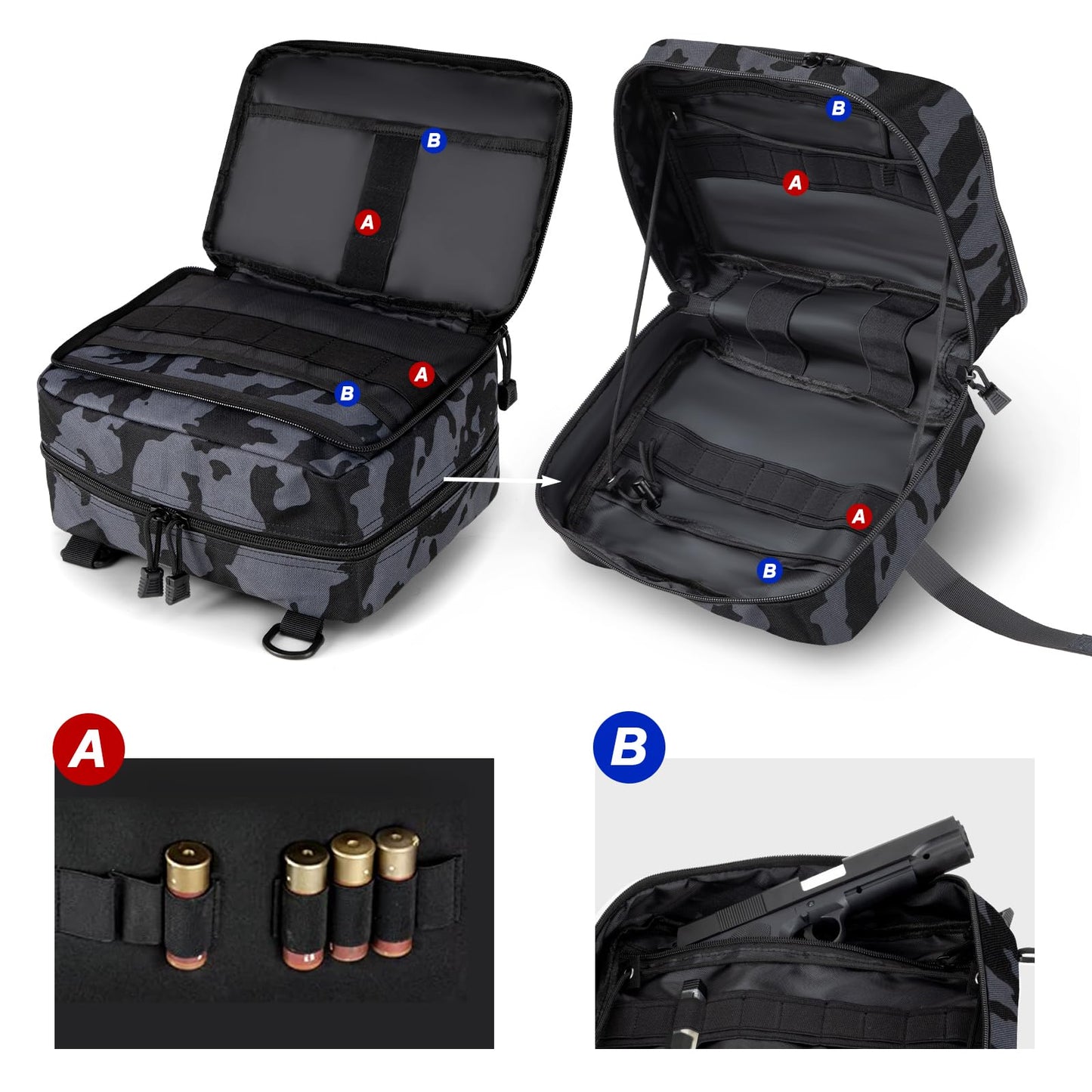 Jueachy Tactical Molle Pouch Admin Bag Utility Tool Pouches Molle Attachment EDC Large Pouches Expandable Molle Accessories Organizer Medical Pocket U.S.A Patch Included Black Camouflage