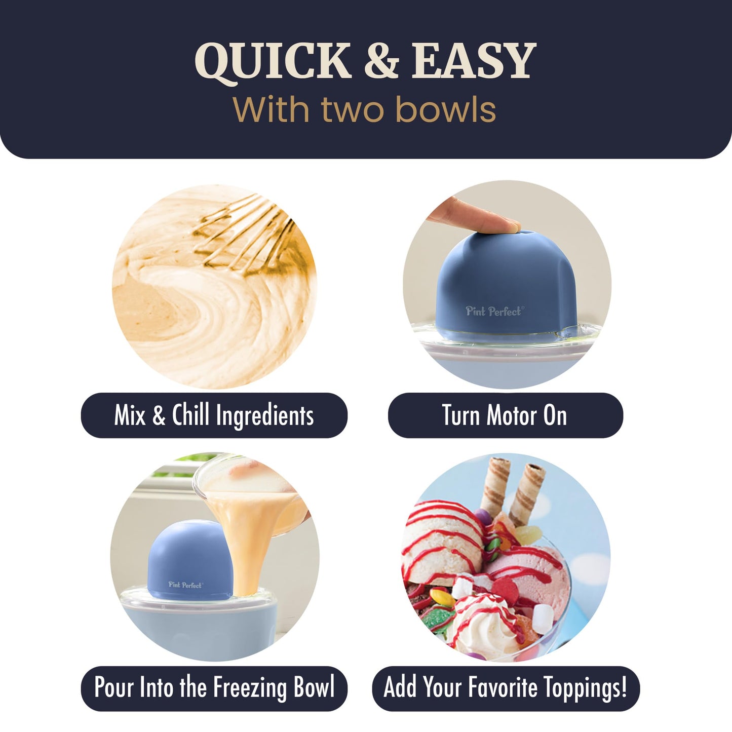 Americana by Elite Pint Perfect™ EIM1205DB Ice Cream Maker, 2 x 1 Pint Capacity Dual Freezing Mugs, Frozen Yogurt, Sorbet, Gelato, Recipes, Periwinkle