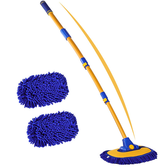 anngrowy 56.7" Car Wash Brush Mop Kit Mitt Sponge with Long Handle Car Cleaning Supplies Kit Tools Car Washing Duster Exterior Scratch Free, Chenille Replacement Head Extension Pole