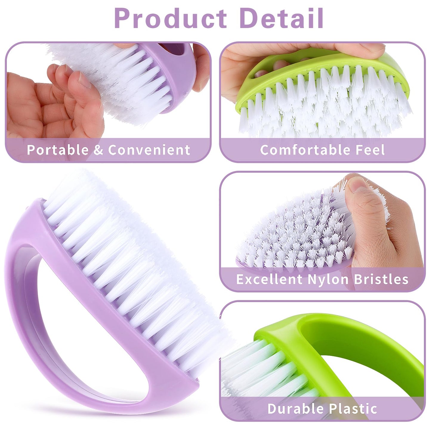 Amaxiu Hand Nail Brushes, 2pcs Grip Clean Heavy Duty Nail Brushes for Cleaning Fingernails Nylon Firm Stiff Bristles Deep Clean Scrubber for Mechanics Gardeners Hand Under Nails Toes(Green, Purple)