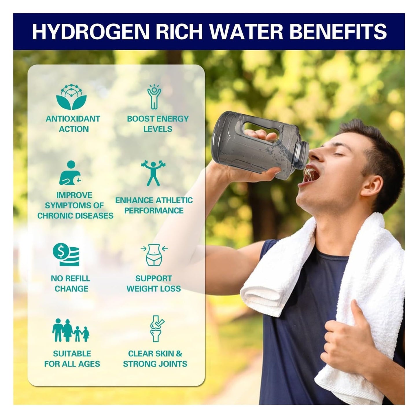 1.5L Hydrogen Water Bottle with Tech, Portable Hydrogen Generator for Home, Travel, Gym, and Outdoor Use(G)