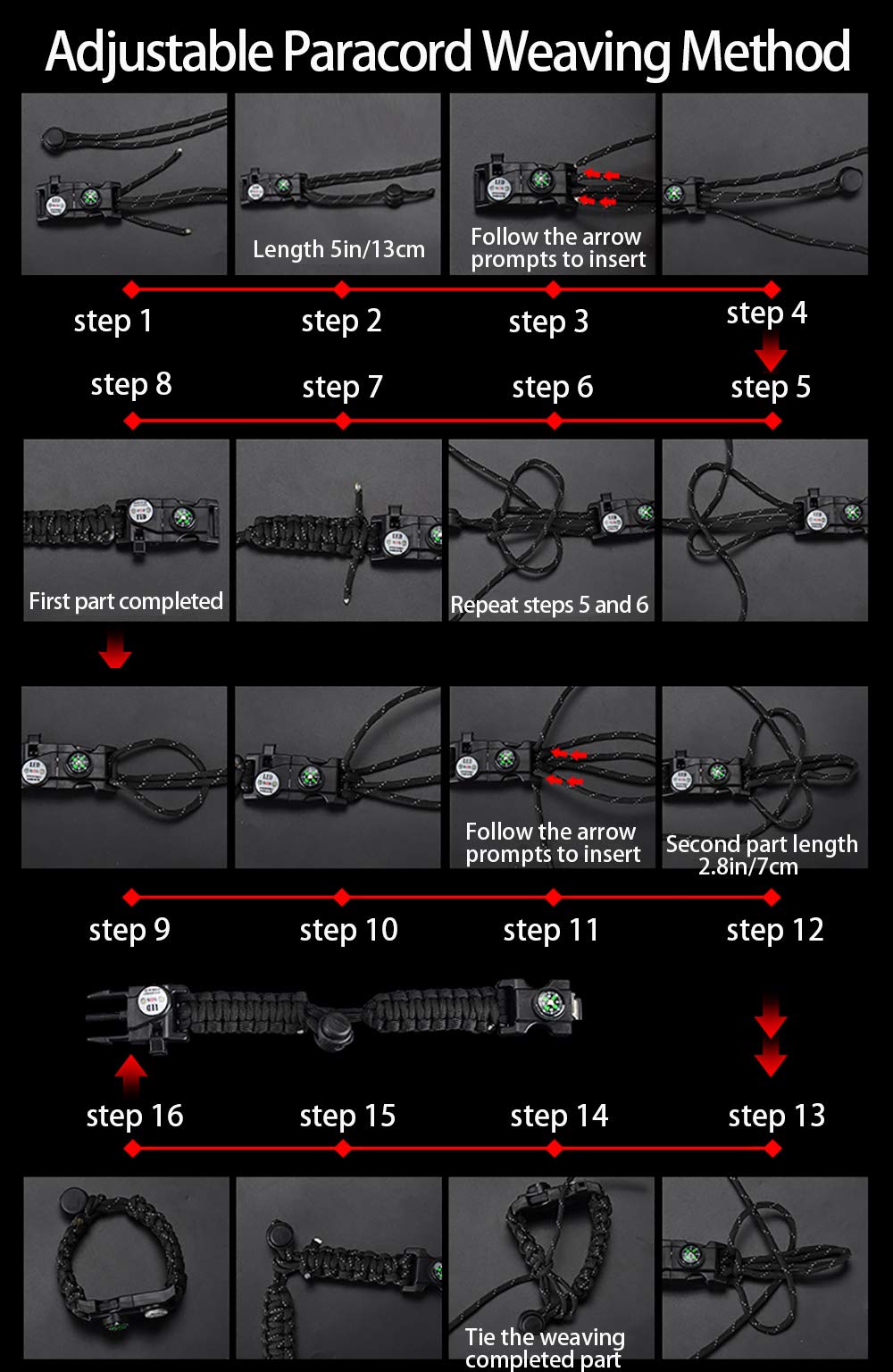 Daarcin Survival Paracord Bracelet,Fire Starter,Waterproof SOS Light, Compass, Whistle, Adjustable AK87 20 in 1,Outdoor Ultimate Tactical Survival Gear Set,Gift for Kids,Men