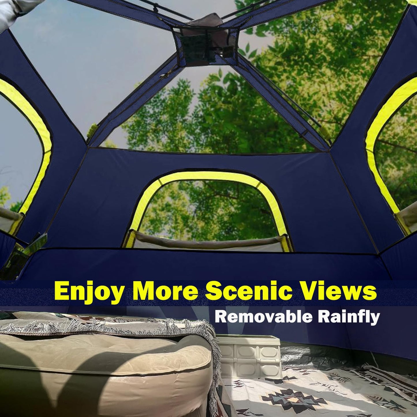 Toogh 3/4 Person Camping Tent with 1 Door, 4 Windows, and Upgraded Ventilation– Instant Setup, Waterproof, 8'x 8'x 67''Oxford Fabric Floor Pop Up in 60 Seconds Includes Rainfly and Backpack