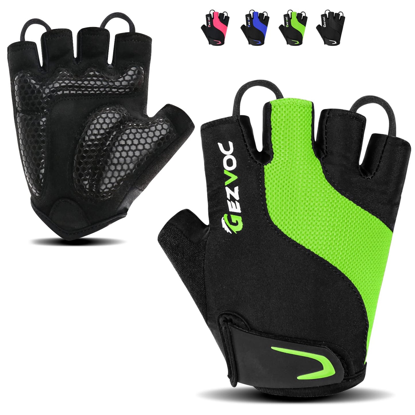 GEZVOC Cycling Gloves Bike Gloves Biking Gloves for Men with Shock-Absorbing Pad, Extra Grip,Flexible and Comfortable Fit,Light Weight,Breathable Mountain Bike Gloves (Green, X-Large)