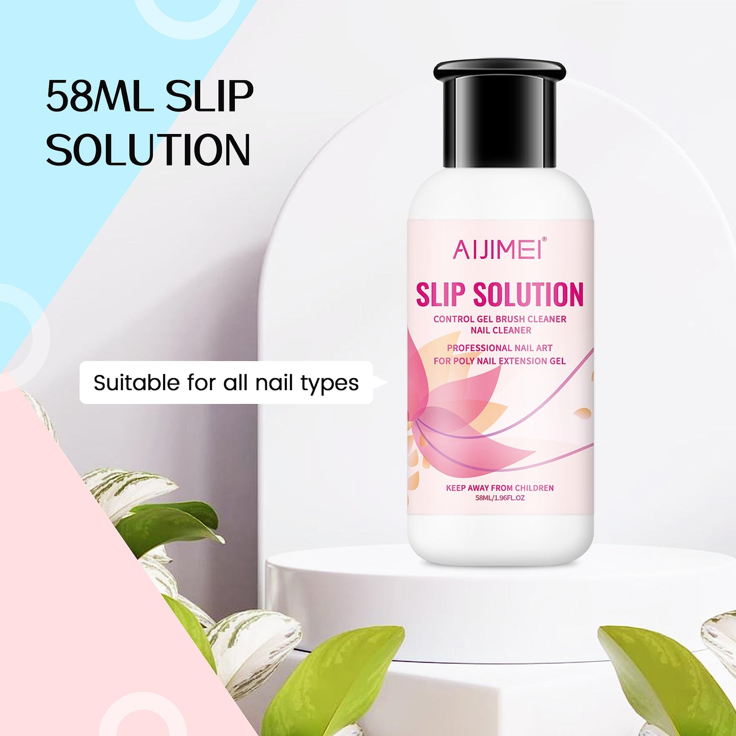 AIJIMEI Nail Slip Solution Kit Poly Nail Gel Slip Solution 58ml/2fl.oz Nail Extension Slip Solution for Poly Nail Gel Nails with Dual-ended Brush for Beginner