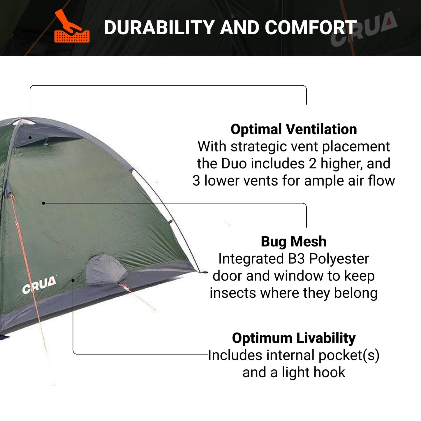 Crua Duo Outdoor Camping Tent – 2 Person Tent for Camping, Easy Pop-up Assembly, Lightweight and Waterproof Outdoor Gear for Hiking Backpacking, Weather Resistant