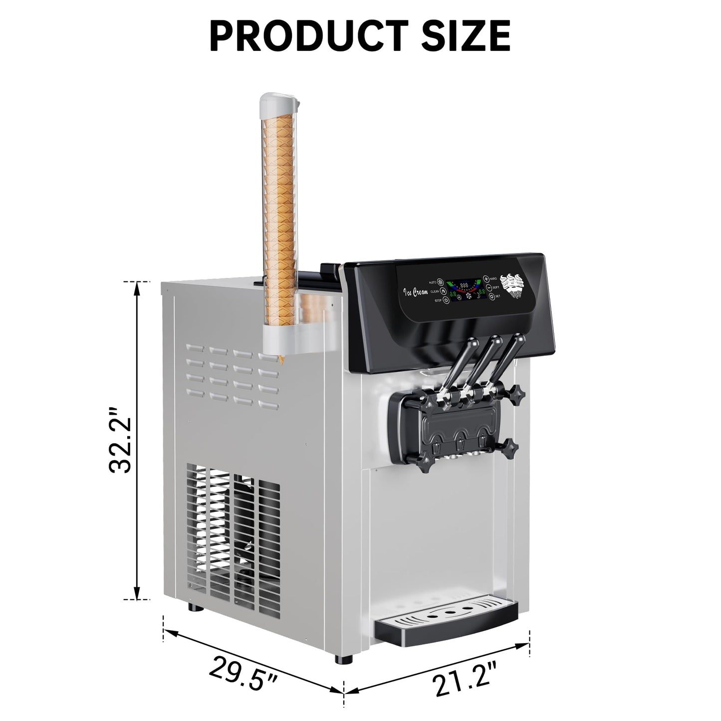 Soft Serve Ice Cream Machine Commercial & Home Use - 2+1 Flavors, 2200W, 5.3-7.4Gal/Hour | Auto Clean, Quiet Operation | Countertop Ice Cream Maker for Shops, Cafes, Parties