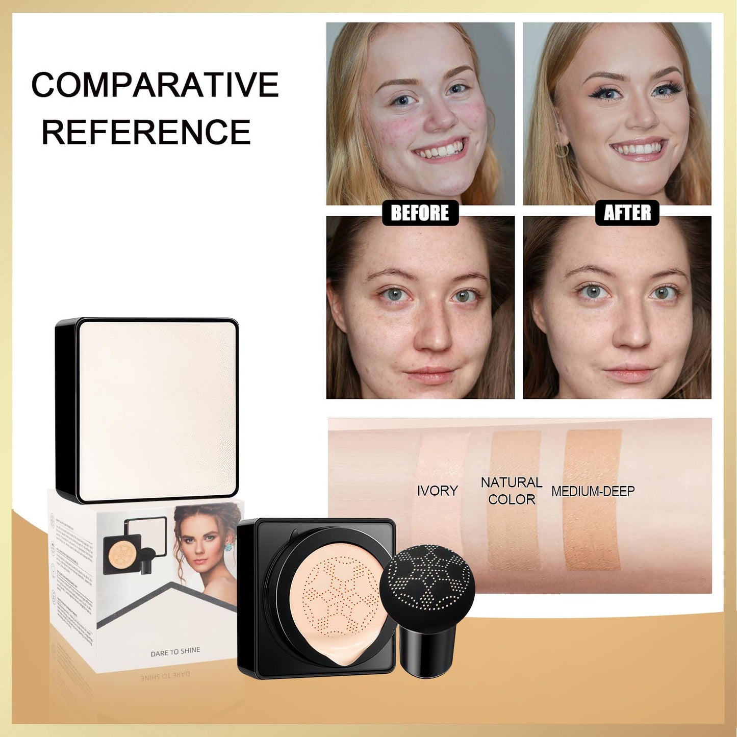 Air Cushion CC Cream Mushroom Head - Moisturizing Screw Lid Concealer Makeup Base Create Long-Lasting & Waterproof Makeup, Cushion Foundation Full Coverage for All Skin Types (Ivory)