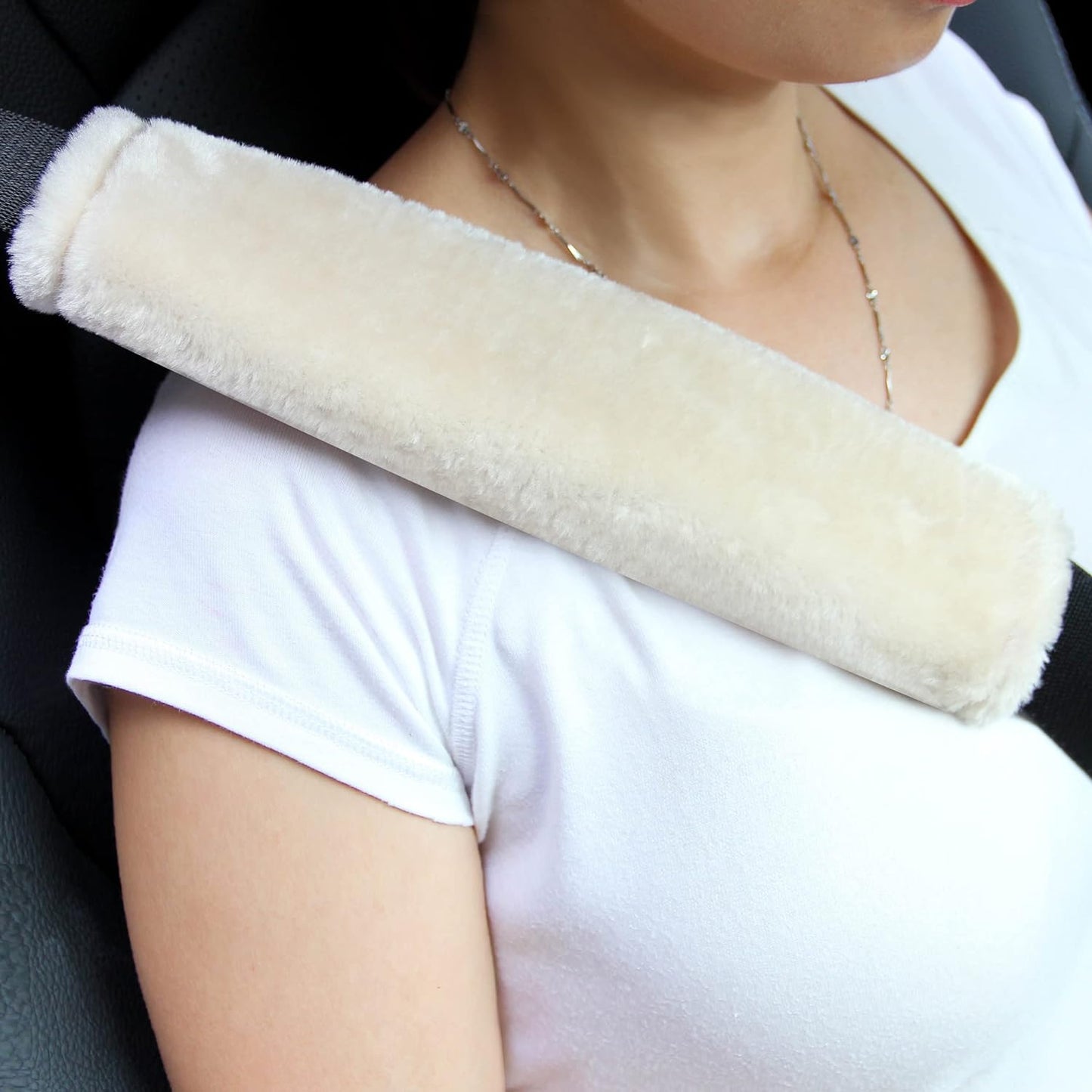 Amooca Soft Faux Fur Universal Fit Seatbelt Cover Car Truck SUV Airplane Seat Belt Shoulder Pad for Carmera Backpack Straps Neck Cushion Protector 2 Pack 10.5in Dark Gray