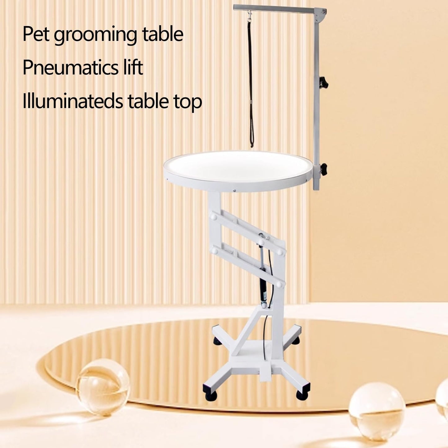 360°Rotation Dog Grooming Hammock Pneumatic Lift Dog Grooming Table, Height Adjustable 68-90cm, Illuminated Table Top with Non Slip Feet for Pet Grooming