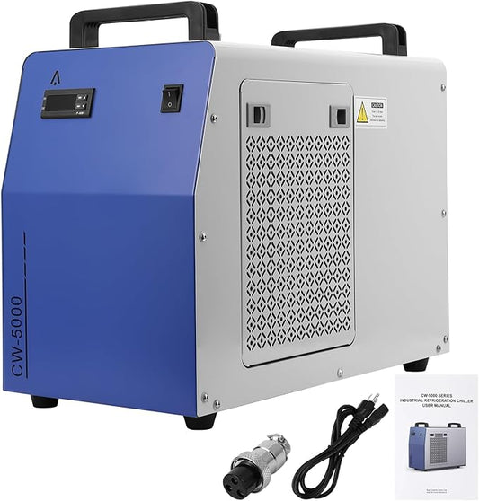 CW-5000 Industrial Water Chiller, 7L 1.14HP 2.64gpm CW-5000 Water Cooling System for 40W 50W 60W 70W 80W 90W 100W CO2 Laser Engraving & Cutting Machines, Laser Chiller Cools 3868 BTU/Hour
