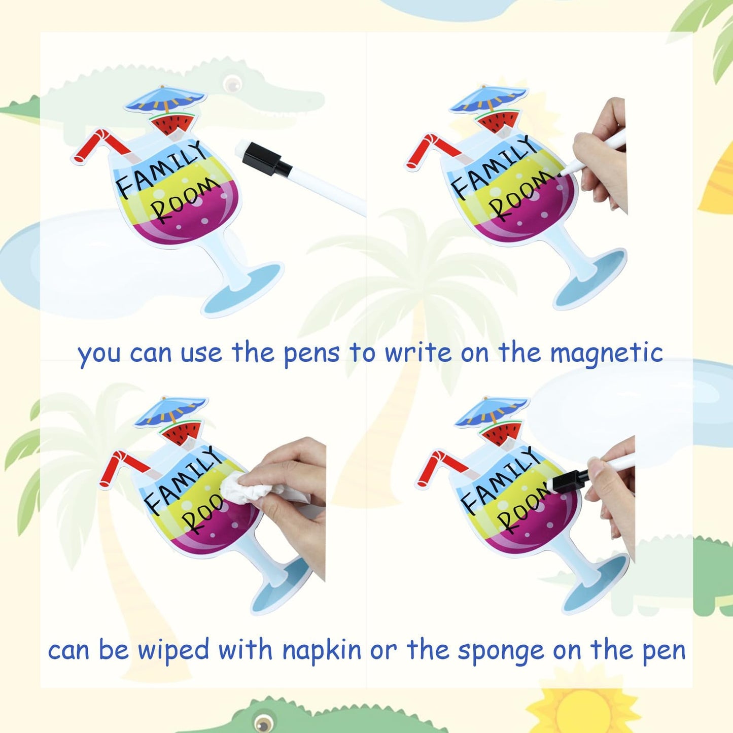 10 Pcs Cruise Door Magnets with 3 Pcs Paint Pen Summer Fruit Drink Cocktail Magnet Tropical Door Decorations Party Car Cabin Refrigerator