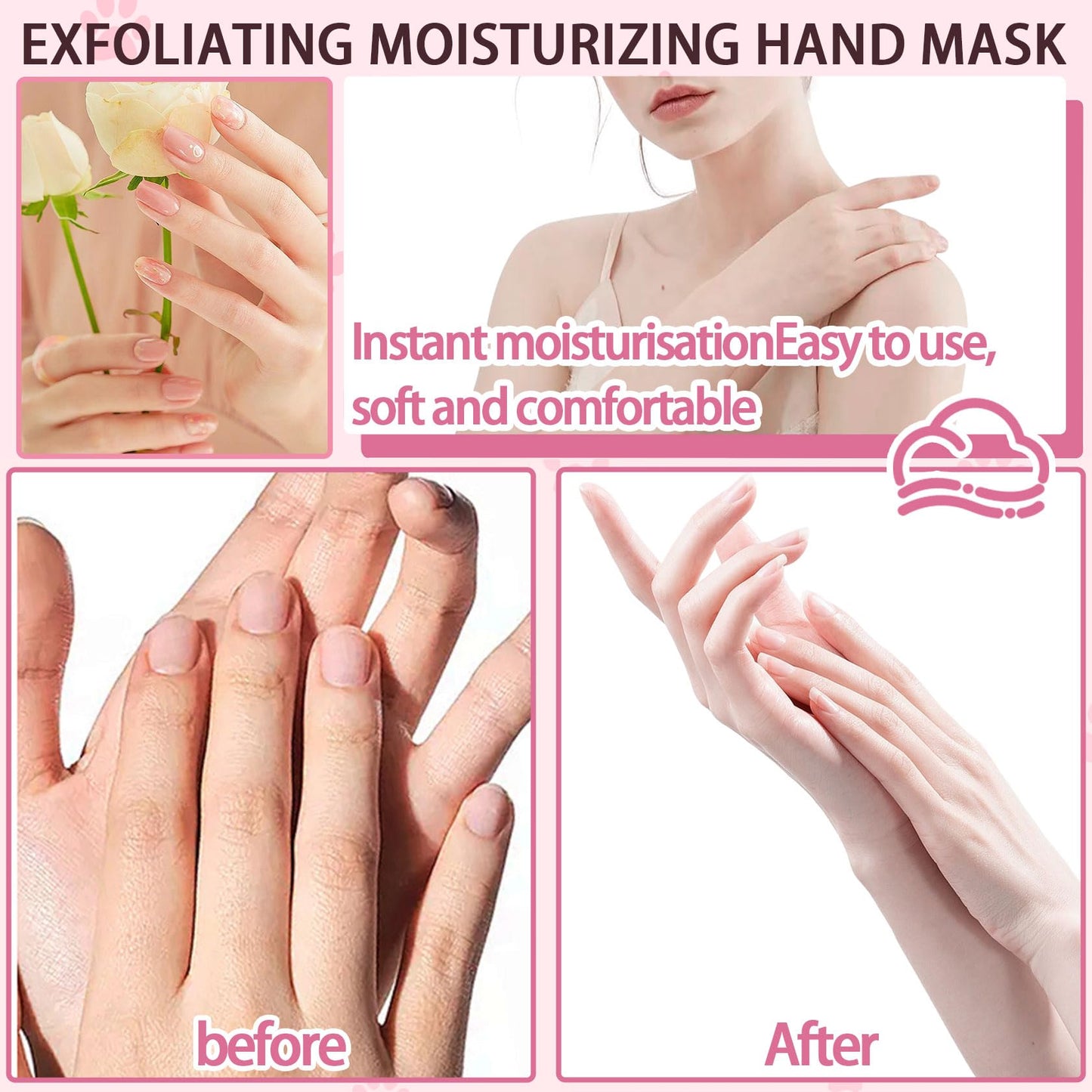 JunKuJK 6PCS Hand Masks,Hydrating Hand Masks Moisturizing Gloves Overnight for Dry Cracked Hands,Daily Hand Care Hand Masks Gift Set for Women and Men M
