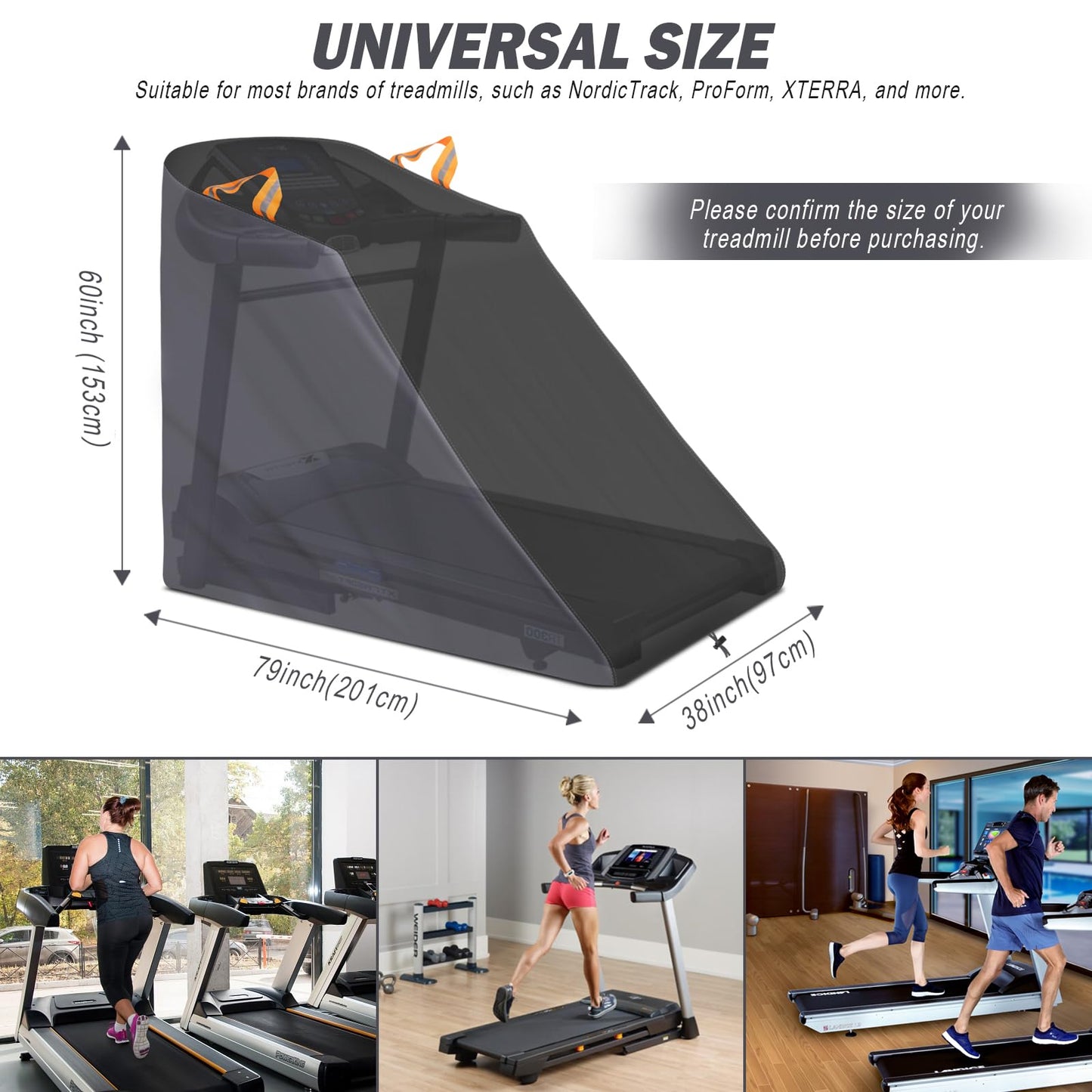 XYZCTEM Treadmill Cover Waterproof Dustproof Running Machine Cover Exercise Workout Equipment Protective with Windproof Drawstring and Air Vents for Home Gym Indoor Outdoor(Black & Grey)